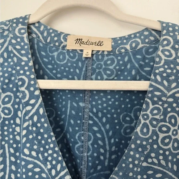 Madewell Light Blue Patterned Long Sleeve Dress - Picture 5 of 8